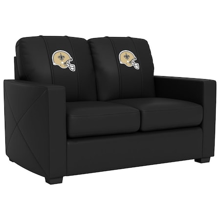 Dreamseat Silver Loveseat with New Orleans Saints Helmet Logo XZ7759003LSCDBK-PSNFL21007